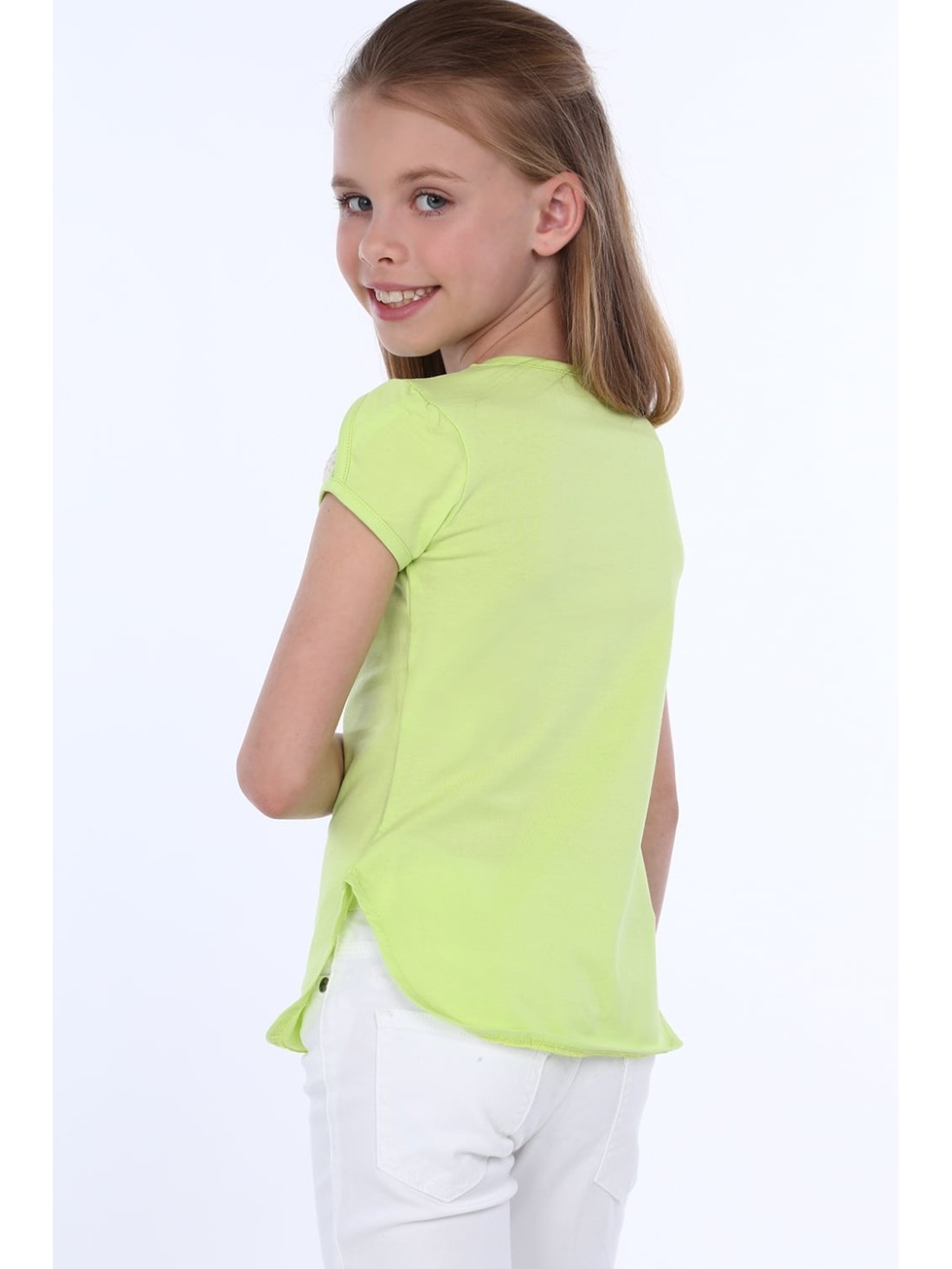 Girls\' T-shirt with mesh sleeves green NDZ0764 - Online store - Boutique